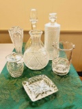 Lot of 7 piece Glass Vases, Decanters and Ash Trays
