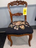 Victorian carved needlepoint seat chair.
