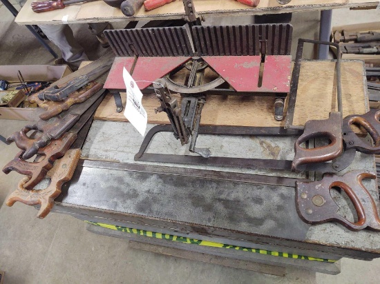 Assorted Hand Saws and Miter Saw Parts