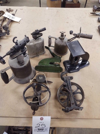 Vintage Blow Torches, Scales, Embosser, Pullys