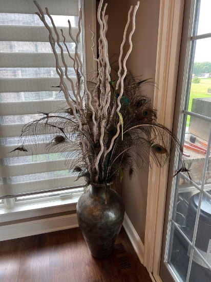 28" Vase with Decorative Peacock Feathers