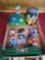 Cast bank, tin baseball toy, Indians drum, Steve Quin signed card no cert