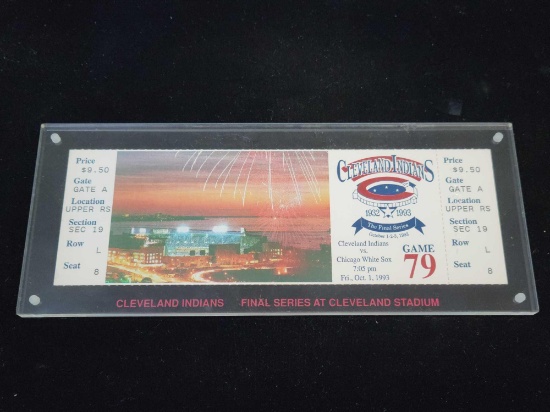 Cleveland Indians vs Chicago white socks 1993 final series ticket in case