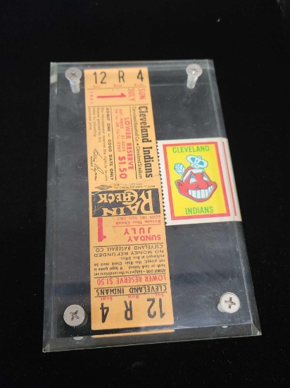Cleveland Indians 1951 rain check ticket stub in glass case