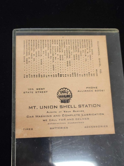 Mt. Union Shell Station card with Indians schedule