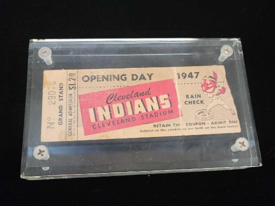 1947 Cleveland Indians opening day rain check ticket stub