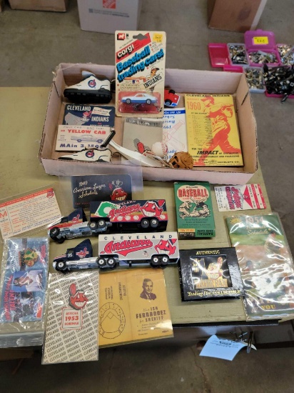 Cleveland Indians early pocket schedules, toy trucks, cars, card game, pins, and more