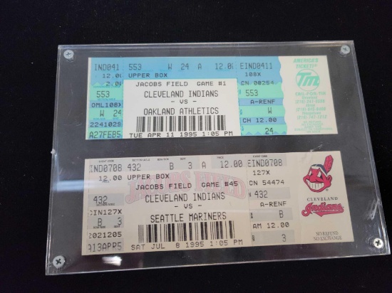 1995 Cleveland Indians vs Oakland athletics upper box ticket, 1995 Indians vs Seattle Mariners upper