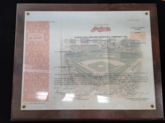 Cleveland Indians stock certificate dated 7/21/1998