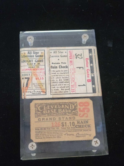 1942 All Star service game rain check stub, Cleveland Baseball company rain check stub