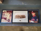 Piece of Cleveland municipal stadium bleacher, 2 autographed photos