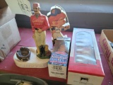 Bobble heads, bourbon display, Indians radio