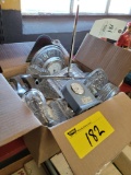 glass paper weights, pen holders, and clocks