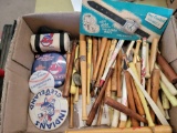 Cleveland Indians pins, bat pens, tickets, Davy Crockett toy watch