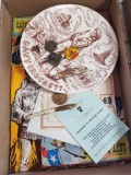 Davy Crockett plates, knife, pins, record