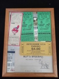 Framed Cleveland Indians ticket stub, Cleveland vs. Detroit ticket stubs, astrodome parking stub