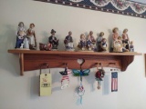 Oak Wall Shelf and Home Interior Figurines and 2 Framed Prints