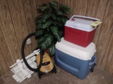2 Coolers, Hoover Vacuum and Faux Plant