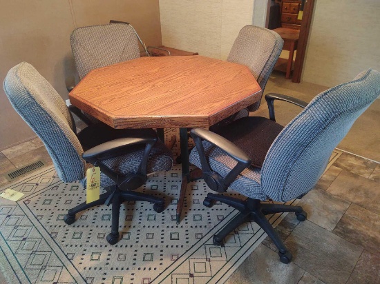 Octagon Table w/ 4 Rolling Chairs