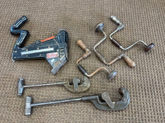 Primitive Tools, Early Hand Drills, Pipe Cutters, and Power Nailer