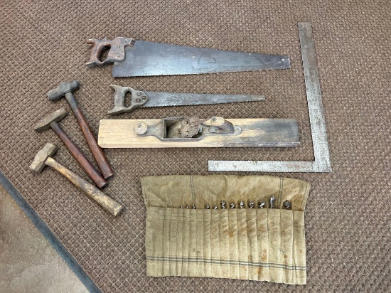 Early Primitive Tools, Saws, Hammers, Drill Bits, Square