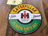 Porcelain Caterpillar and John Deere Sales and Service Sign