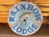 Hand Painted Rainbow Lodge Saw Blade Sign