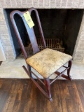 Antique Wood Rocker with Upholstered Seat