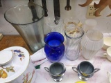 Assortment of Various Glass Items - Vases, Christmas Cups, Urn, & Metal Serving Pieces