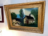 Reverse Painted Art with Gold Frame