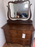 Serpentine Front Oak Dresser with Mirror