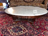 Victorian Oval Rose Carved Marble Coffee Table