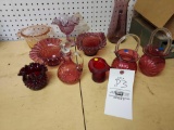 Assortment of Cranberry Glass, Serving Bowls, a Pitcher, & more