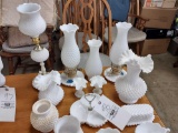 Large Assortment of Milkglass Pieces - Lamps, Hobnail, Opalescent