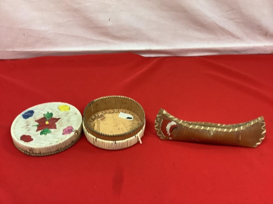 Quilled Basket and Minature Canoe