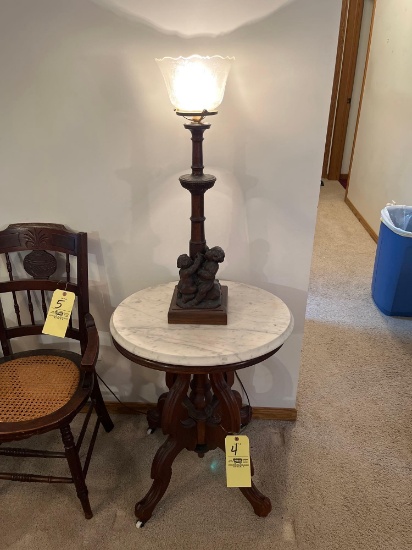 Victorian marble top table w/ lamp