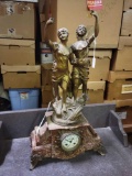 early marble and brass figural clock 26in tall