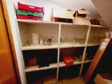 Closet Lot; Glaseware, Vases, Small Table Lamps, Roll of Plastic