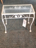 Small White Iron Table with glass top
