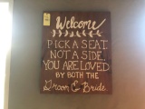 welcome bride and groom painted wood sign