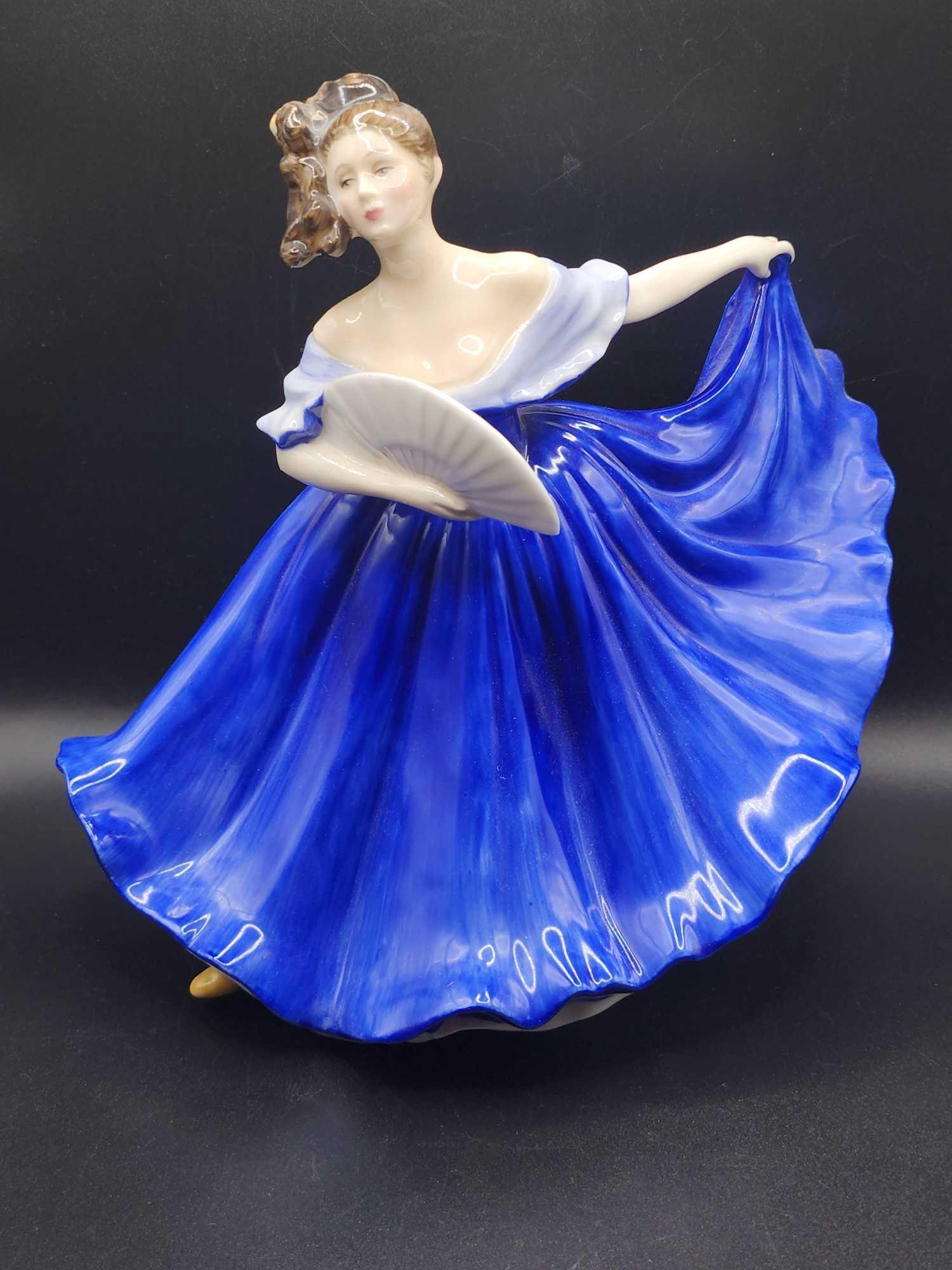 royal doulton blue dress Vintage 1:12 Miniature Dollhouse Royal Doulton-Style Figurine in Blue  The  Mustard Dandelion