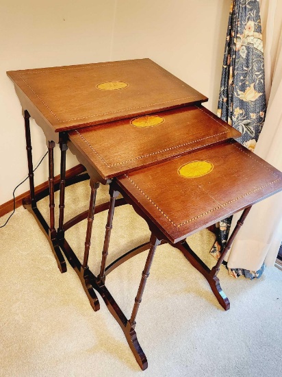 Vintage Sheraton style inlaid nesting tables, SET OF 3