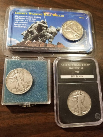 Walking Liberty halves, bid x 3