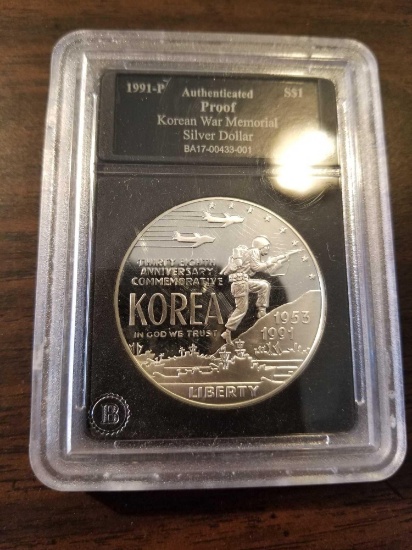1991p Korean War silver dollar