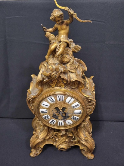 Tiffany and Co Antique guilded bronze case clock with porcelain face