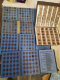 5 partial books of Lincoln head cents, wheatcents, and steel cents