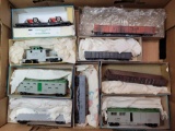 Group of HO box, flat and gondola cars, Ford Jubilee flat car, some customized