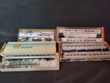 HO Amtrak Walther passenger car and Amtrak model kits, some customized