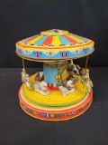 Tin wind up Playland Merry Go Round, missing 2 horses