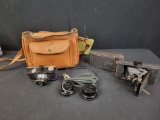 Kodak vintage cameras, Trimm Dependable headphones, camera bag